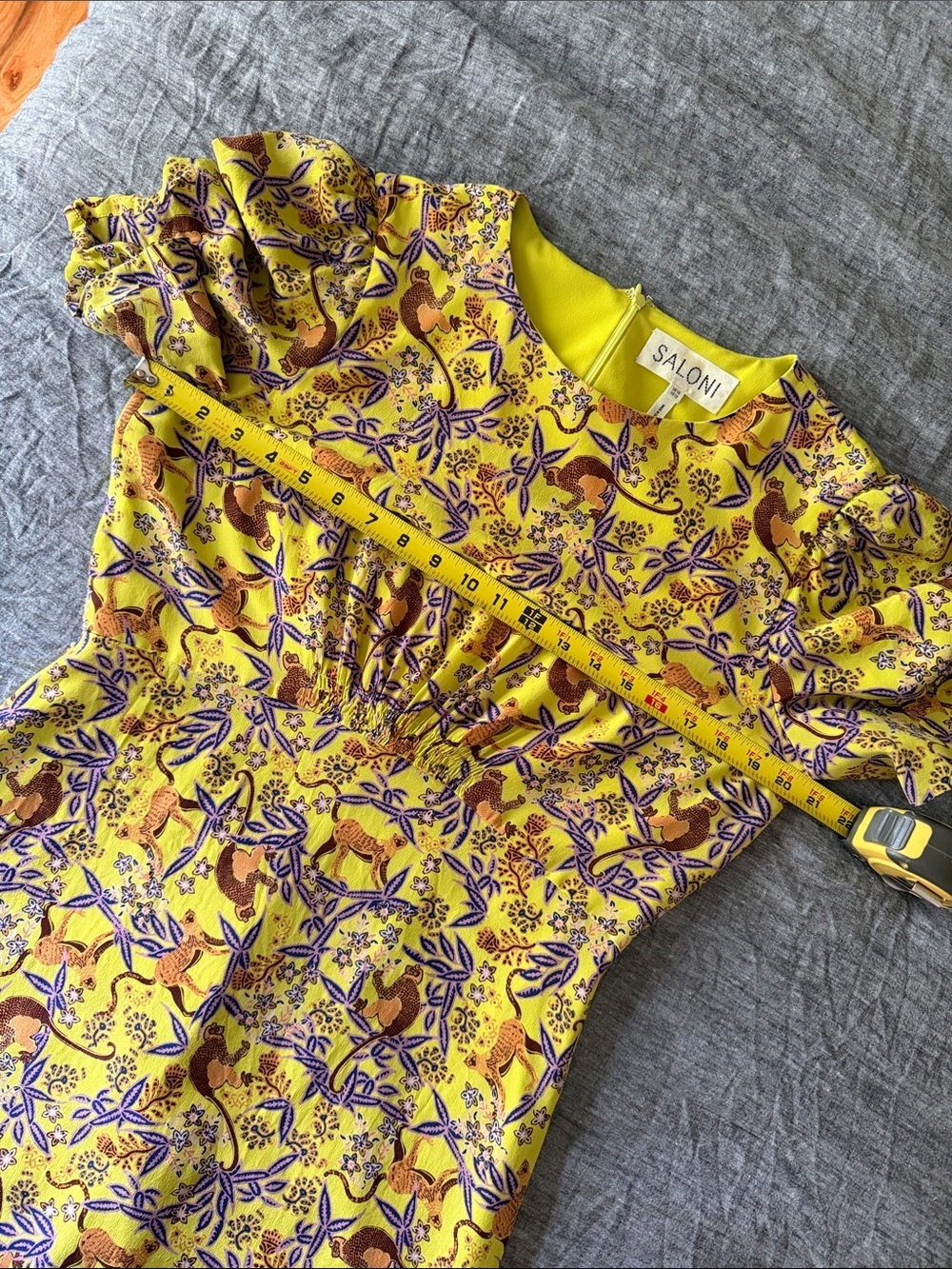 Saloni Bianca Silk Maxi Dress - Yellow Purple Boho Floral Print - Size 12 - Picture 6 of 12